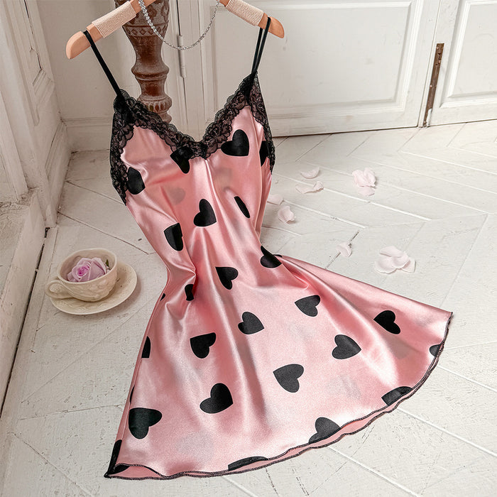 Ice Silk Nightdress Sexy Backless Slip Dress Pajamas Thin Breathable Love Pajamas Short Dress