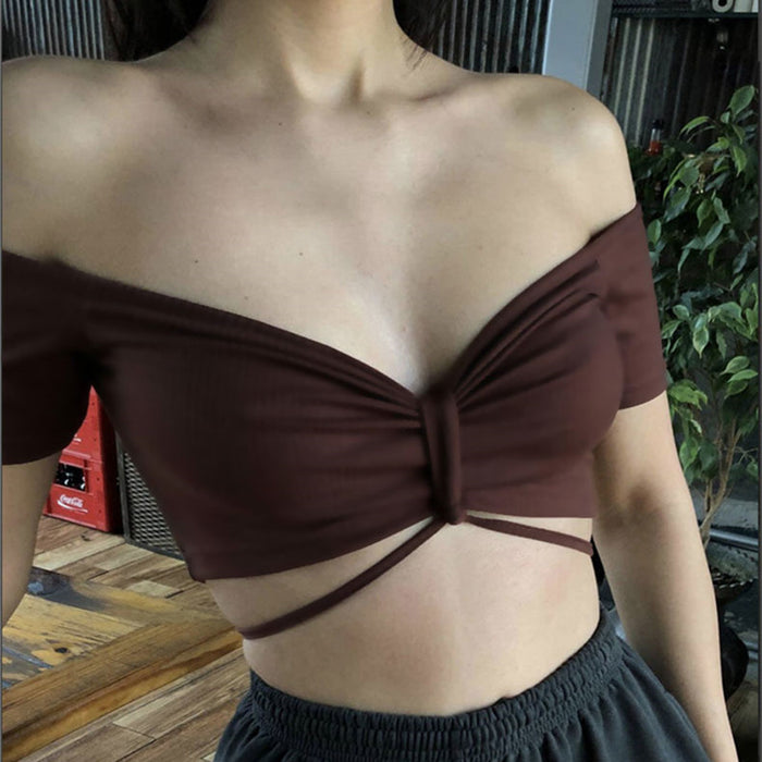 Spring Summer Women Clothing Two Wear Halterneck off-Shoulder Low Cut Strapless Sexy Slim-Fit Tank Top Women