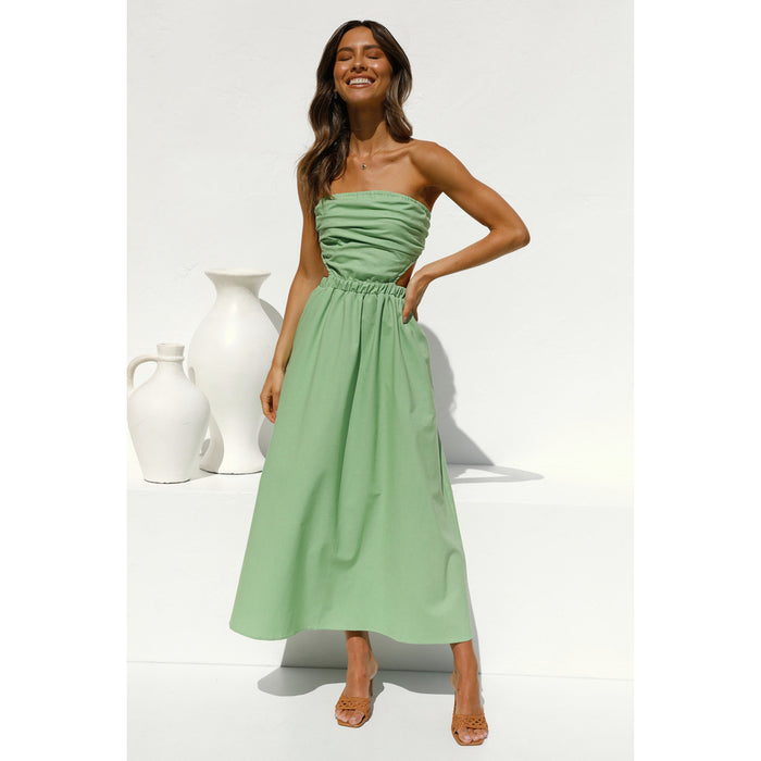 Sundress Maxi Spring Summer Strapless Sexy Trendy Solid Color Chest-Wrapped Dress