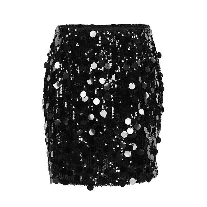 Women Clothing High Waist Sexy Sequin Sequined Slimming Skirt Slim Hip