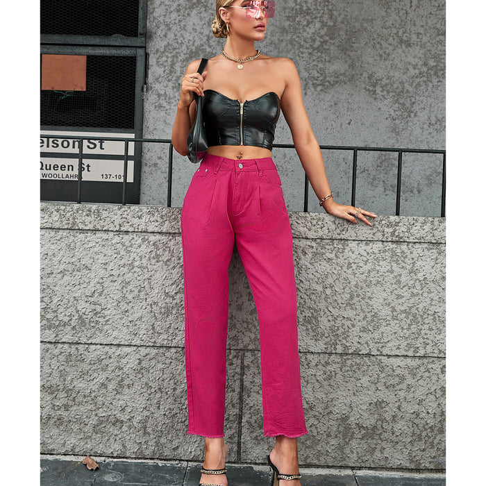 Women Clothing Casual All Matching Straight Trend Loose Denim Trousers