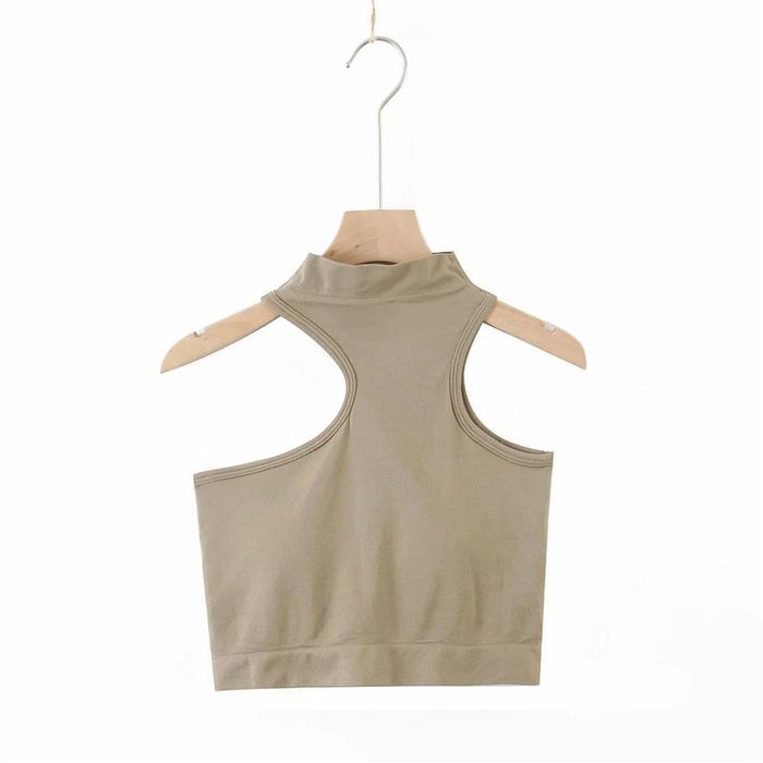 Sexy Irregular Asymmetric Shoulder Digging Solid Color Vest Sexy Women Half Turtleneck Sleeveless Solid Color Top Sling