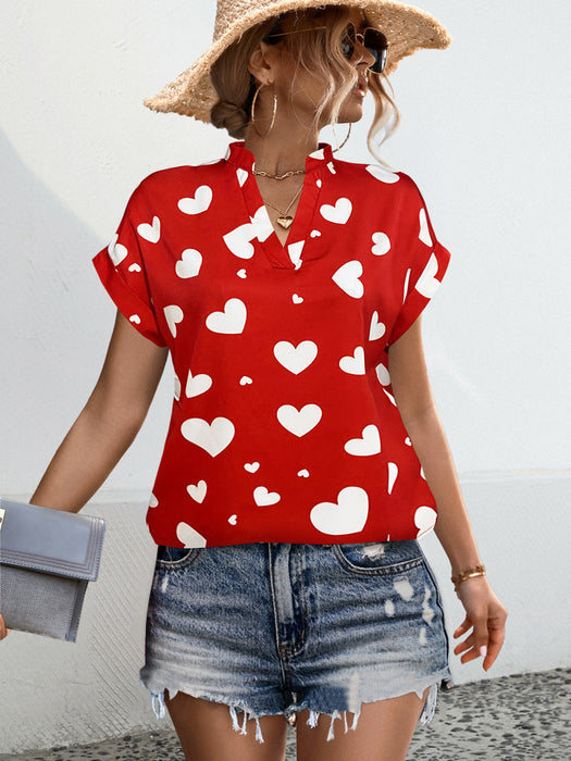 Spring Summer Women Clothing Heart Printing Shirt