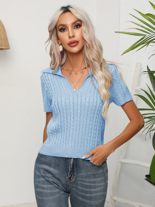 Twist Collared Short Sleeved Sweater Women Twisted Short Top Summer Women Clothing