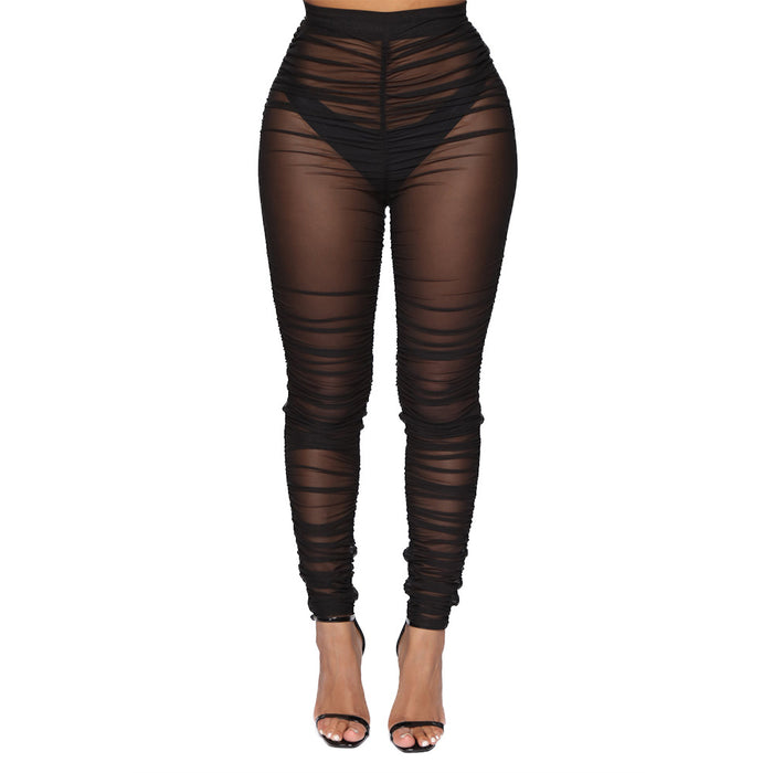 Os6392 Women's Clothing Sexy Tight Pleated Mesh See-through Leggings for Women