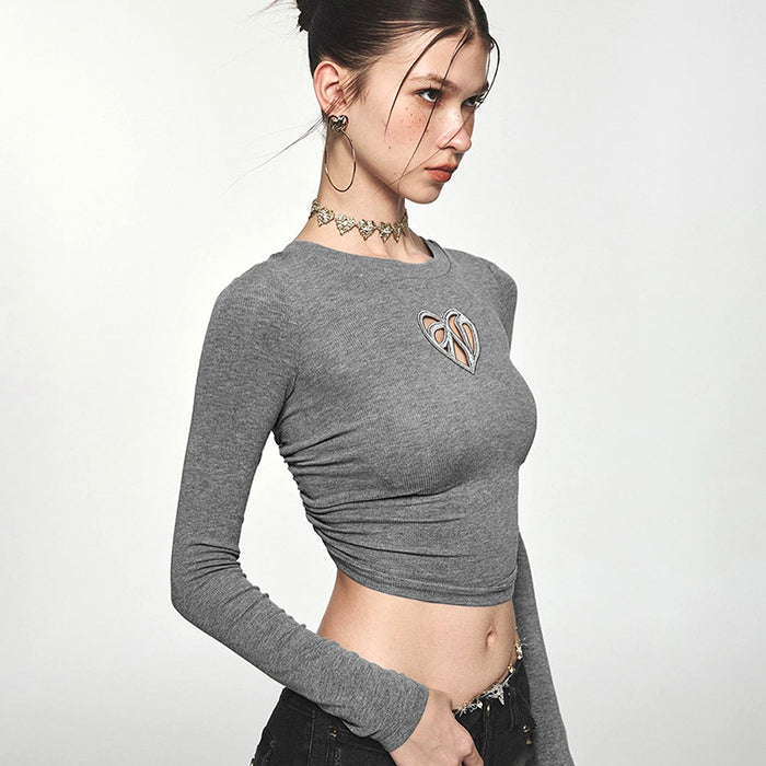 Sexy Solid Color Hollow Out Cutout Out Tied Long Sleeves Cropped Top Women Clothing Autumn Item