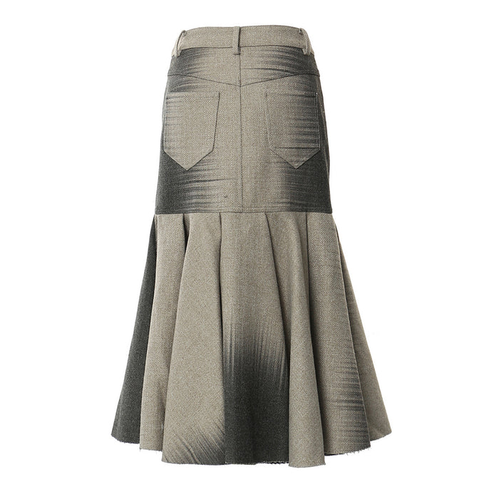 Autumn Winter Positioning Printing Personalized Woolen Slim Fishtail Skirt Women