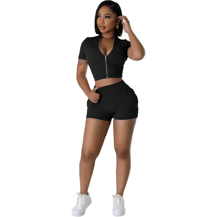 Women Sexy Two Way Zipper Casual Suit