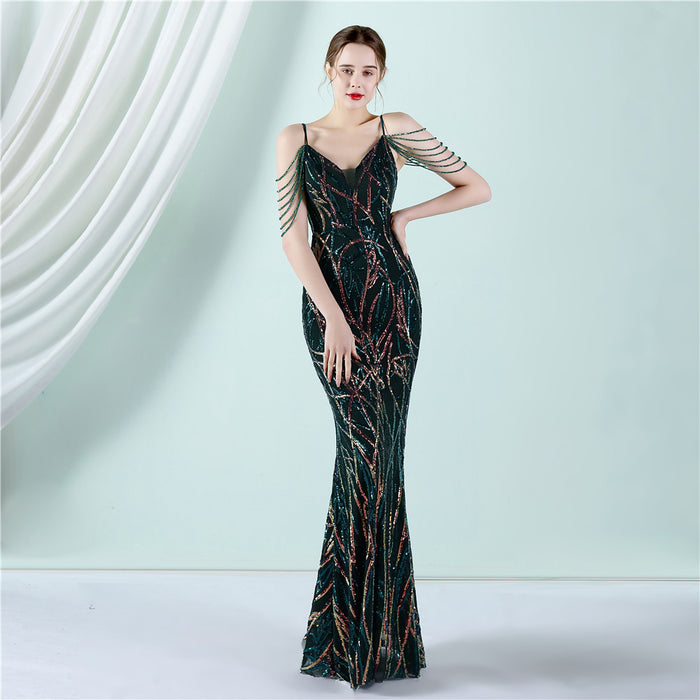 Sling Sequin Toast Dress Bride Long Appreciation Dinner Slim-Fit Fishtail Wedding Car Model Exhibition Dress