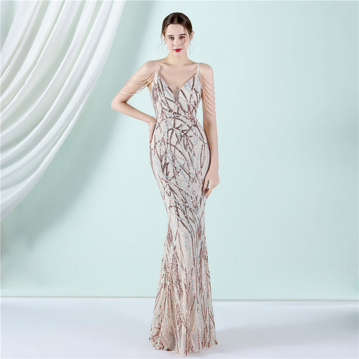 Sling Sequin Toast Dress Bride Long Appreciation Dinner Slim-Fit Fishtail Wedding Car Model Exhibition Dress