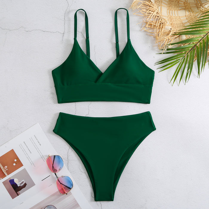 High Waist Solid Color Bikini Swimsuit Women Sexy Swimwear Bikini