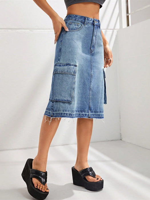 Women Clothing Casual All Match High Waist Slim Denim Skirt