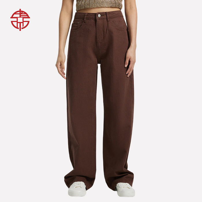 Autumn Winter High Street Maillard Coffee Color Pants Jeans