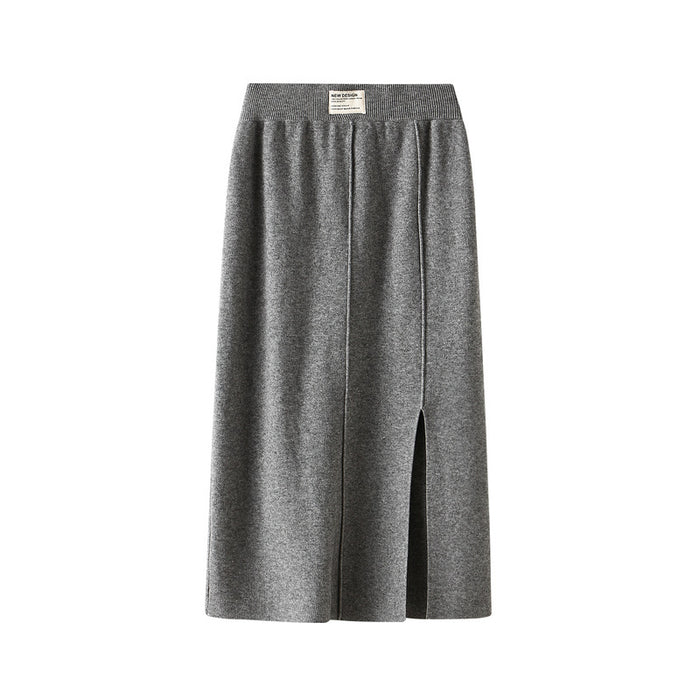 Knitted Skirt A- Line Sheath Skirt Split Skirt Women Mid-Length Autumn Winter High Waist