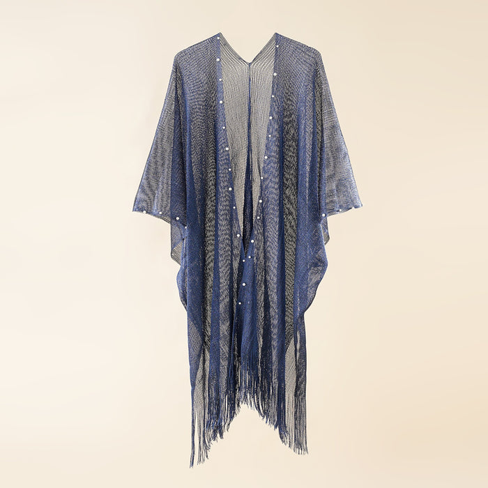 Street Spring Summer Sun Protection Solid Color Pearl Tassel Cardigan Shawl