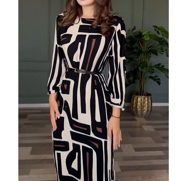 Spring Summer High Sense Geometric Abstract Pattern Printing Elegant Graceful Women Dress