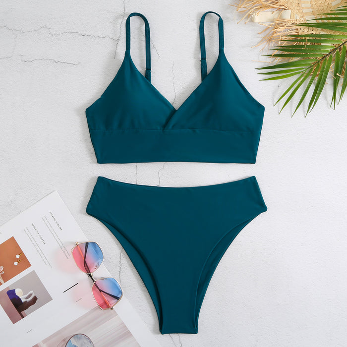 High Waist Solid Color Bikini Swimsuit Women Sexy Swimwear Bikini