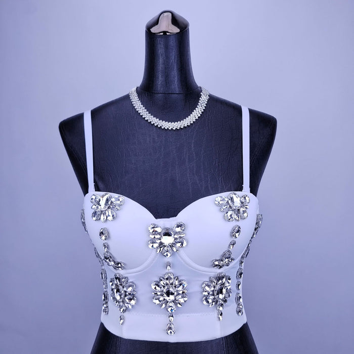 Women Summer Diamond Decoration Spaghetti Strap Slim Fit Boning Corset Strap Short Top Women