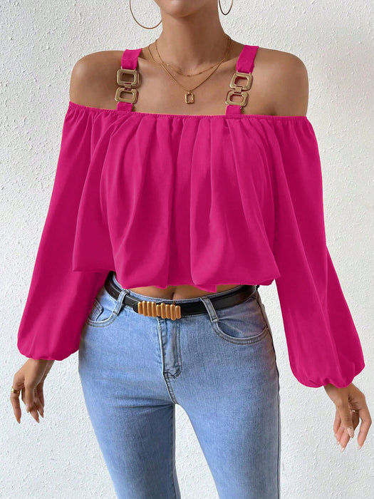 Sexy Sling off Shoulder Popular Color Lantern Sleeve Loose Crop Top