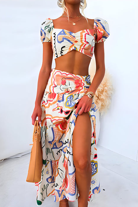 Summer Printed Top Wrapped Chest Skirt Two Piece Suit