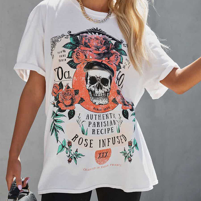 Summer Printed round Neck Short Sleeve Loose-Fitting Casual T-shirt Women Top