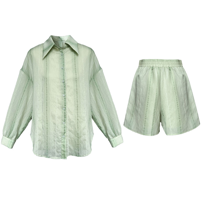 Idle Texture Tencel Pleated Sun Protection Shirt Shorts Two Piece Set Vacation Set