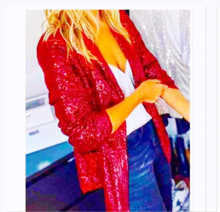 Casual Big Sequin Top Sequined Long Sleeve Office Collared Elegant Small Blazer