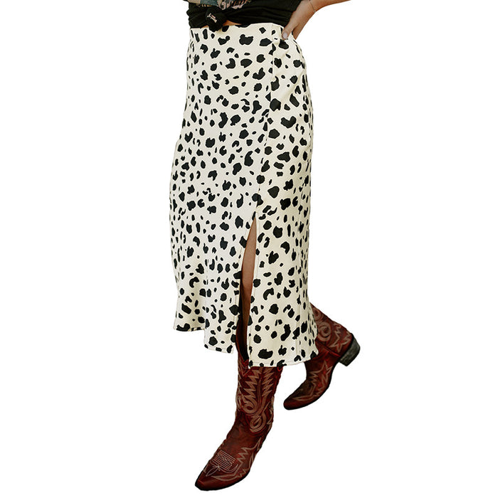 Leopard Print Skirt for Women Spring Office All Matching Side Slit Fishtail Skirt for Women