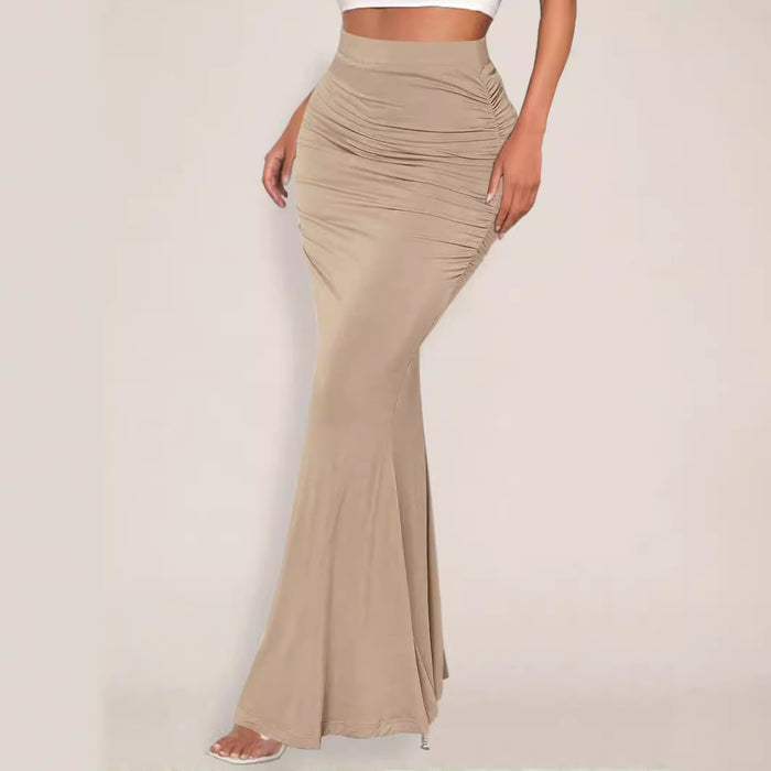 Summer Skirt Sexy Slim Hip Pleated Wide Hem Maxi