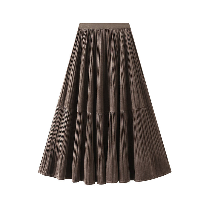 Autumn Vintage Velvet Pleated Skirt Women Skirt Autumn Winter Gold Velvet Dress Midi Dress