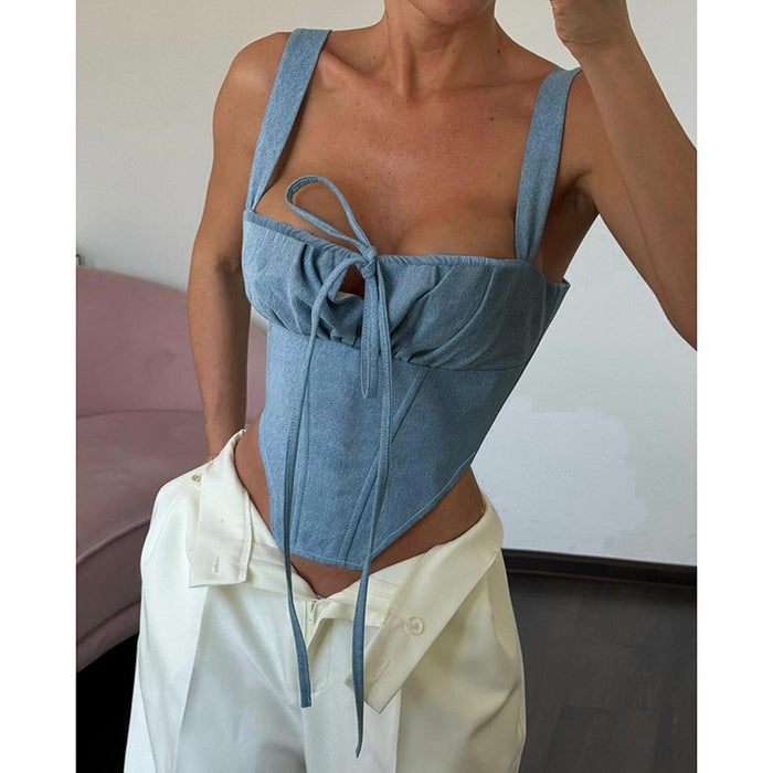 Street Sexy All Match Imitation Denim Spaghetti Strap Camisole Top Women