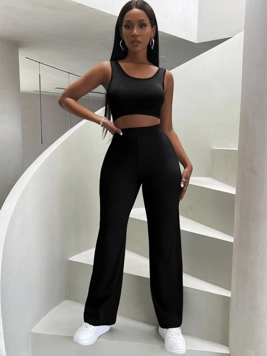 Summer Solid Color Trousers Women Clothing Sexy Casual Camisole Exposed Cropped