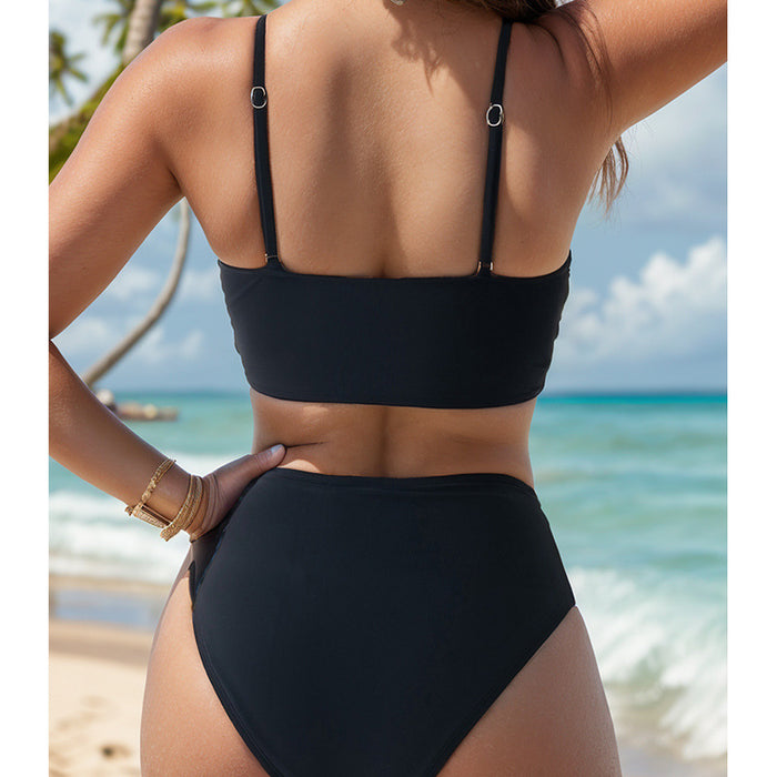 Bikini Solid Color Pleated Backless Sexy Bikini Split Swimsuit Swimwear