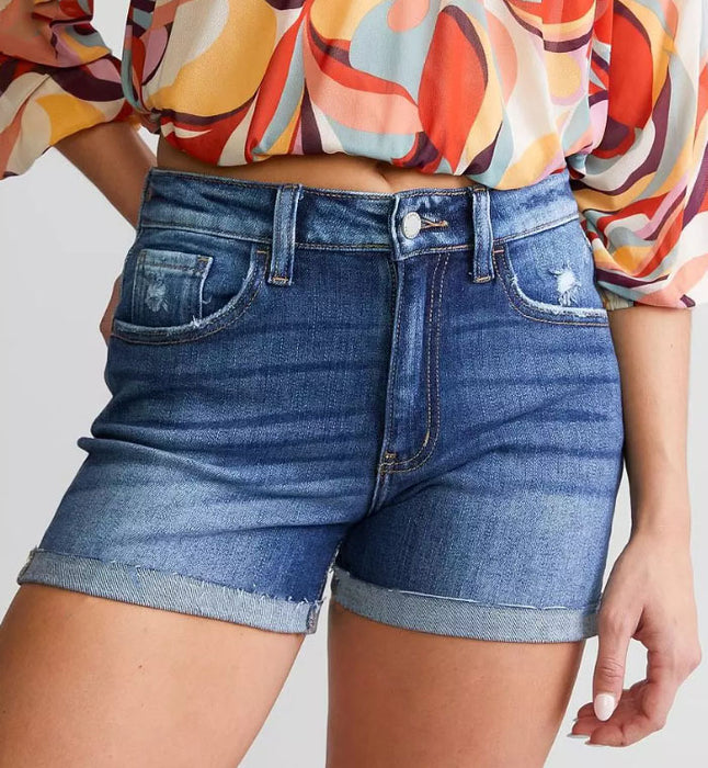 High Waist Curl All Matching Denim Shorts Women