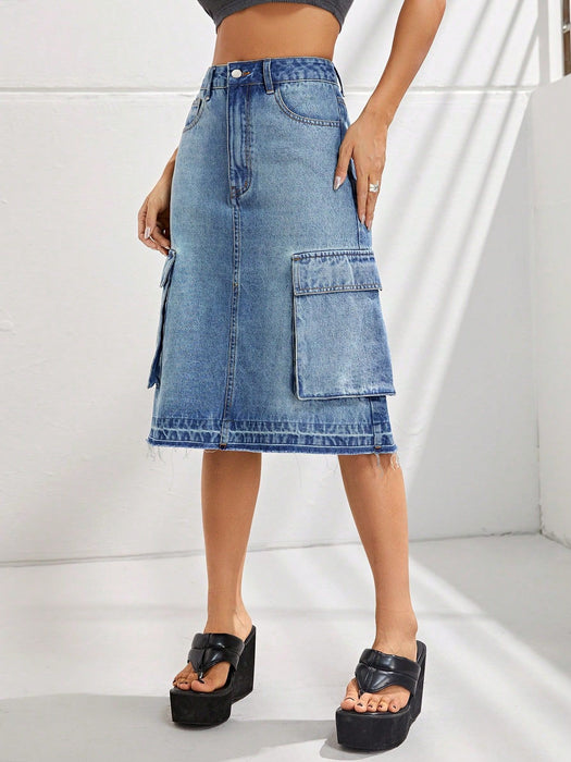 Women Clothing Casual All Match High Waist Slim Denim Skirt