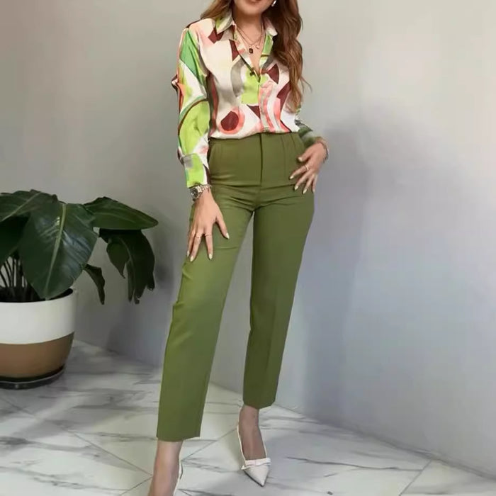 Casual Collared Print Casual Two Piece Suit