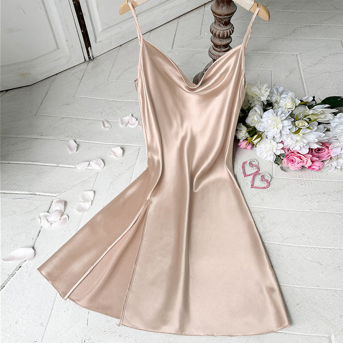 Artificial Silk Camisole Lace Bathrobe Pajamas Women Bathroom Summer Thin Sexy Long Ice Silk Robe