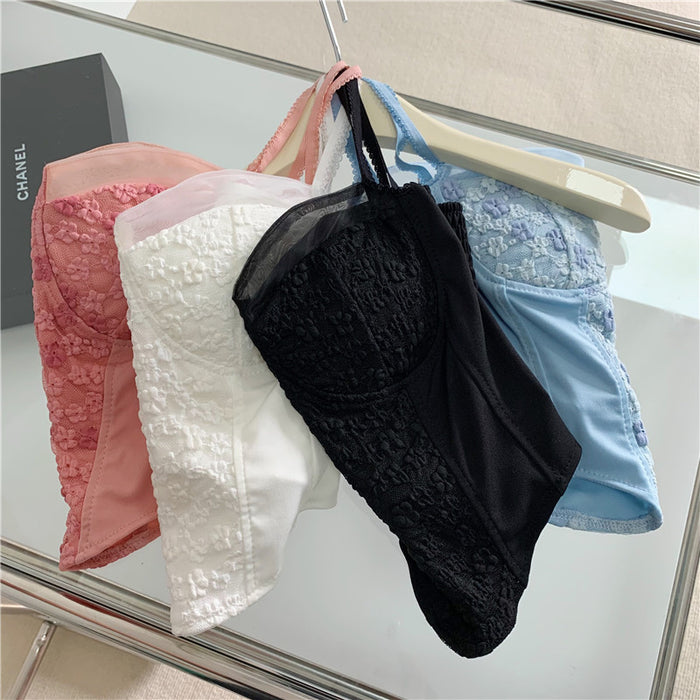 Sexy Lace Boning Corset Camisole Women Summer Outer Wear Short Sexy Top Underwear Padded Tube Top