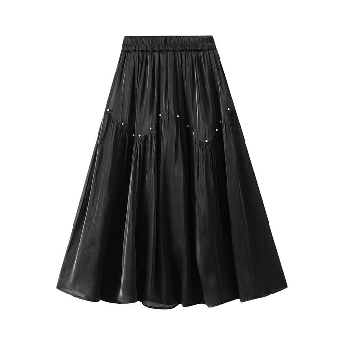 Summer Diamond Bead Stitching Design Skirt Women High Waist Slimming Expansion Skirt