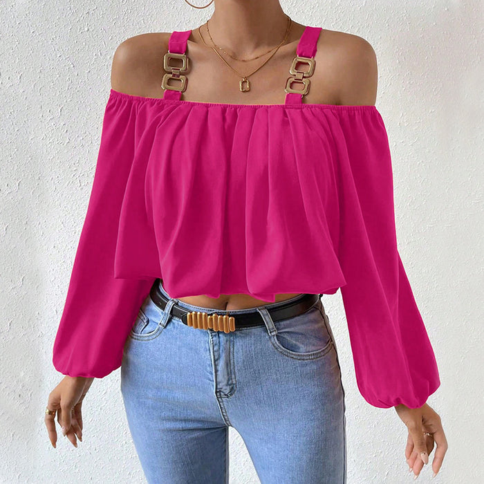 Sexy Sling off Shoulder Popular Color Lantern Sleeve Loose Crop Top