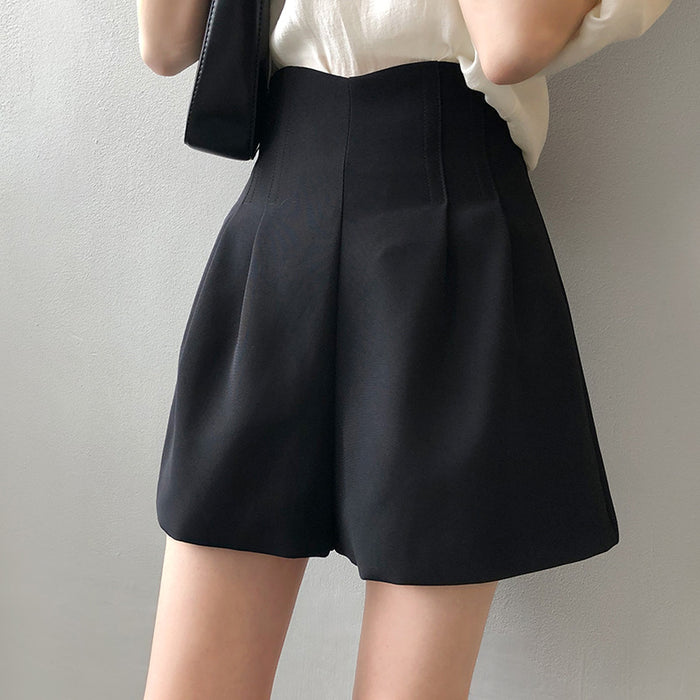 Double High Waist Shorts for Women Summer Korean Preppy Wide Leg A line Pumpkin Pants