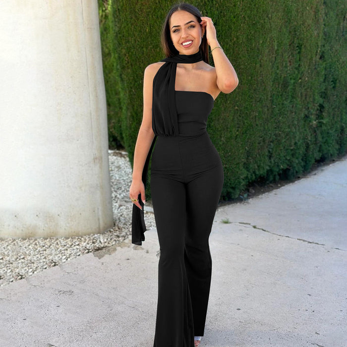 Women Wear Summer Elegant Slim Tube Top Halter Ribbon Jumpsuit