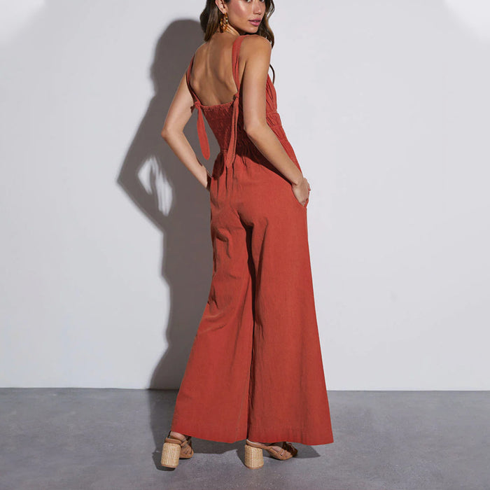 Summer Women Solid Color Holiday Jumpsuit