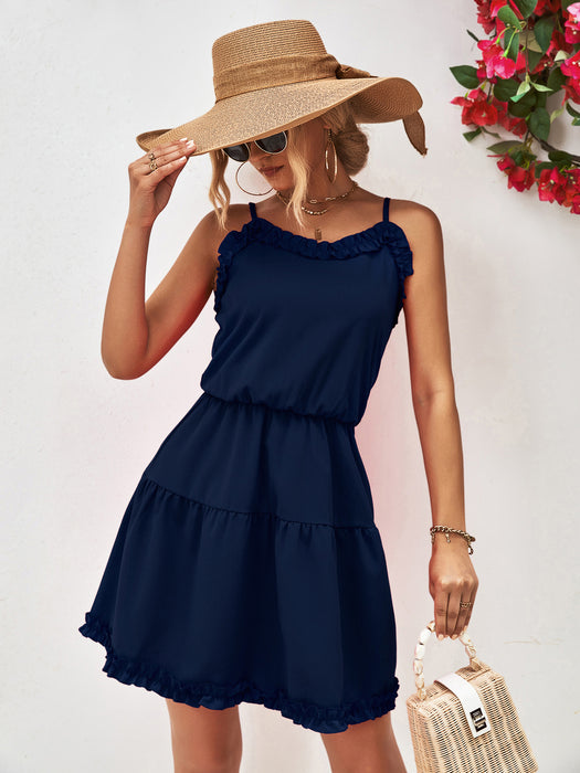 Women Clothing Spaghetti Strap Ruffle Dress