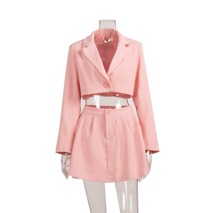 Suit Skirt Set Spring Shoulder Collared Small Suit Miniskirt Suit Suit