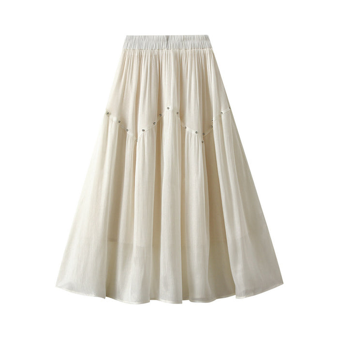 Summer Diamond Bead Stitching Design Skirt Women High Waist Slimming Expansion Skirt