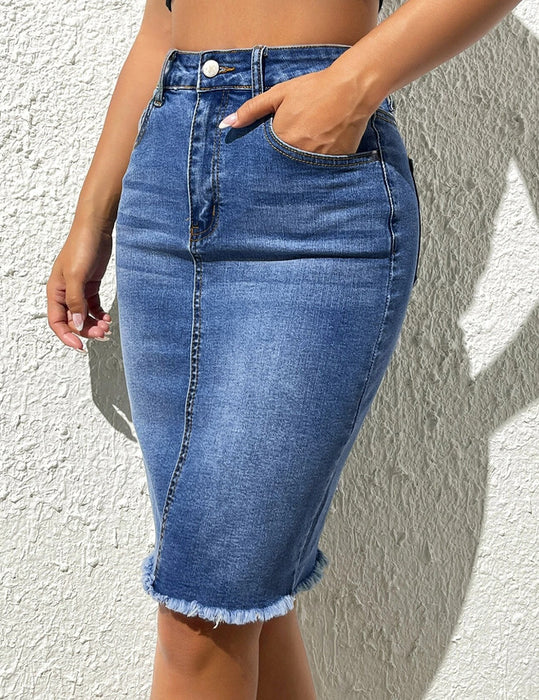 Sheath Skirt Raw Edge Denim Skirt Washed Edging Slim Skirt