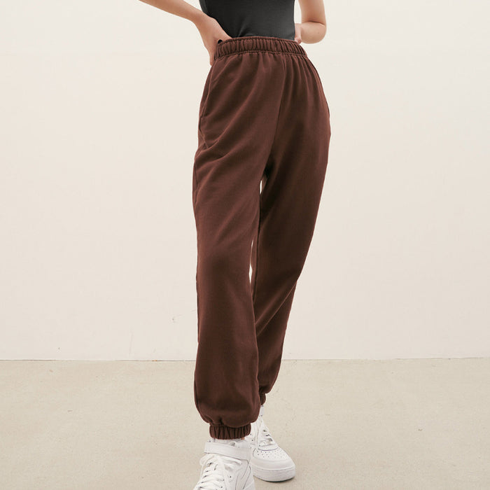 Casual Sports Pants Pure Cotton Terry Women Clothing Exclusive High Waist Pants Ankle Tied Long Sweatpants