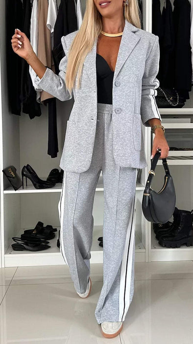 Autumn Winter Women Long Sleeve Collared Casual Suit