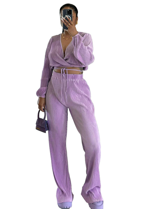 Women Clothing Comfort Casual Sexy Draped Pleated Wide Leg Pants Suit